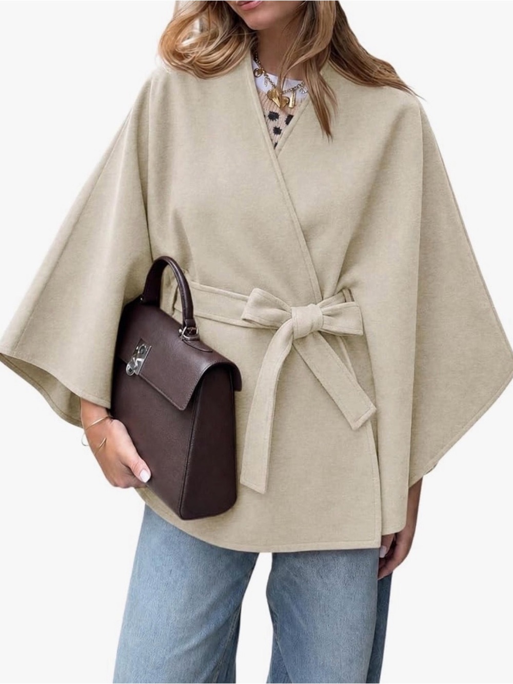 Poncho Pea Coat Belted Wrap